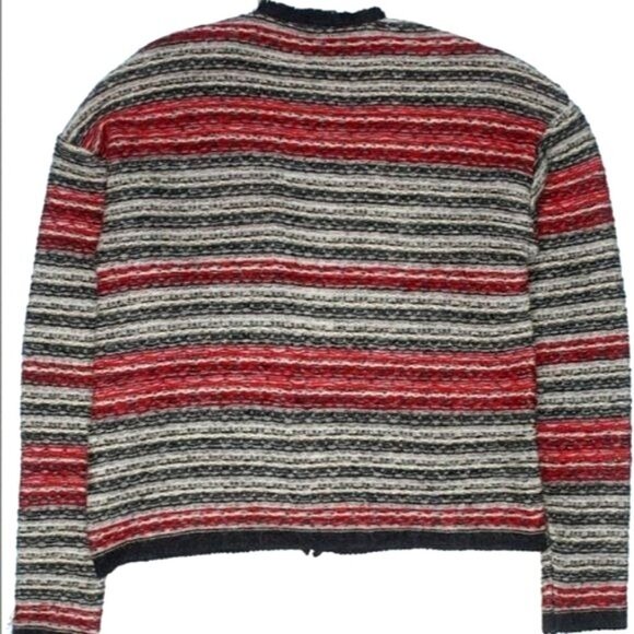 NWT H&M‎ Womens Cardigan SZ S Open Front Stripe Wool Mohair Knit Crop Red Soft - Picture 2 of 4